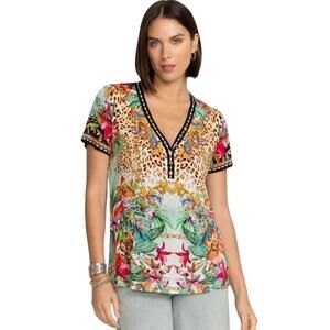 Johnny Was Women’s Janie Favorite Henley Tee Miller Tigre Print Size XL